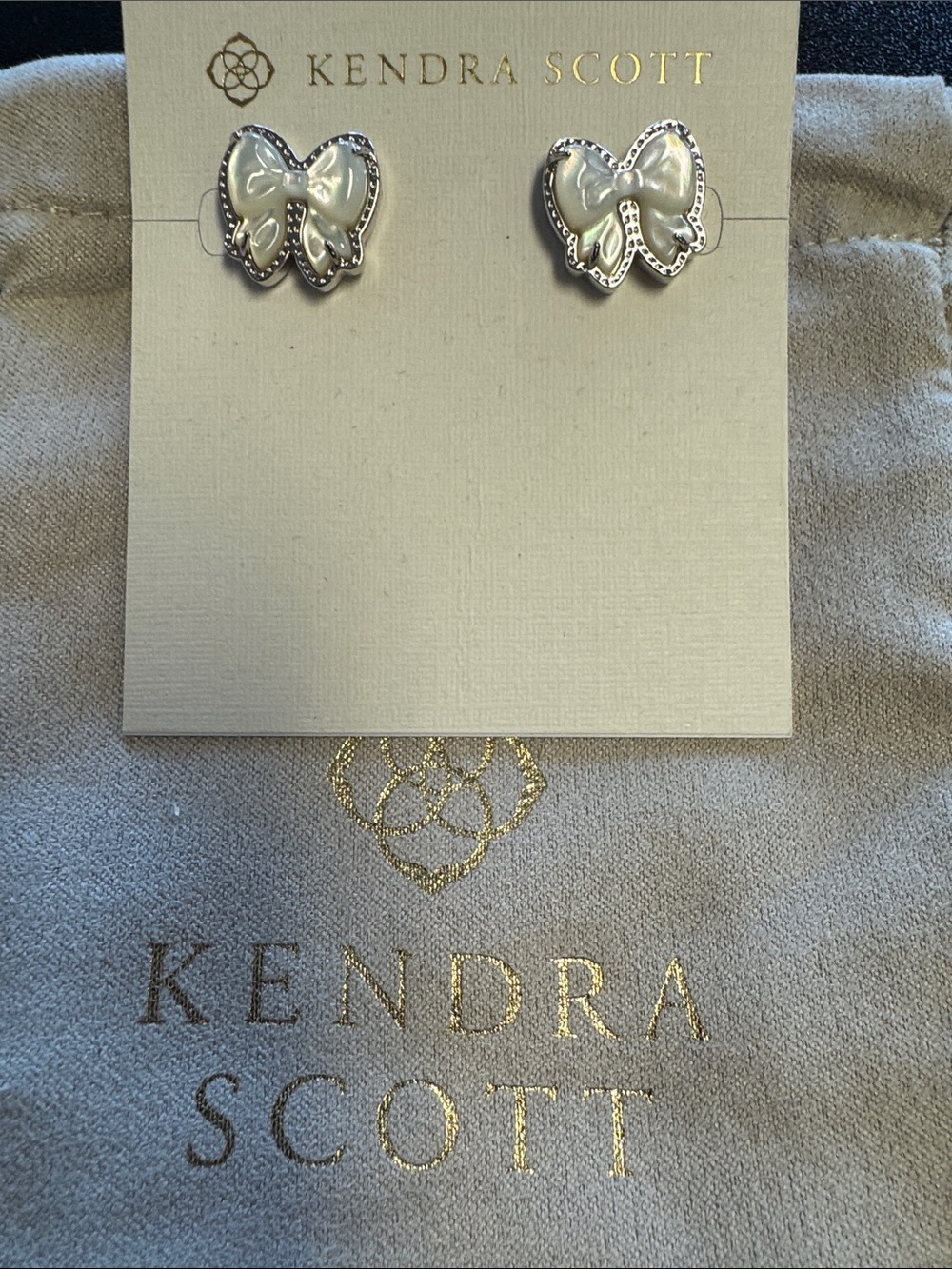 Kendra Scott White Mother-of-Pearl Bow Studs with Silver Trim